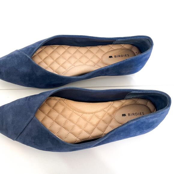 Birdies Suede Womens Ballet Flats Shoes Size 6 Blue Pointed Toe Slip On Leather - Picture 6 of 10